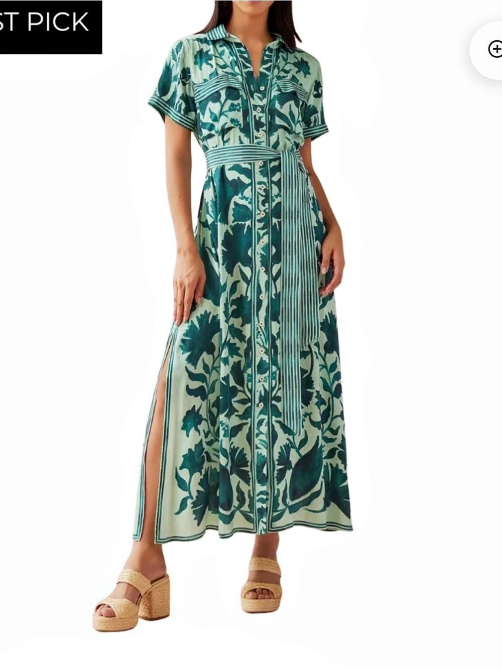 Omika Bold Maxi Shirt Dress Floral Green & White